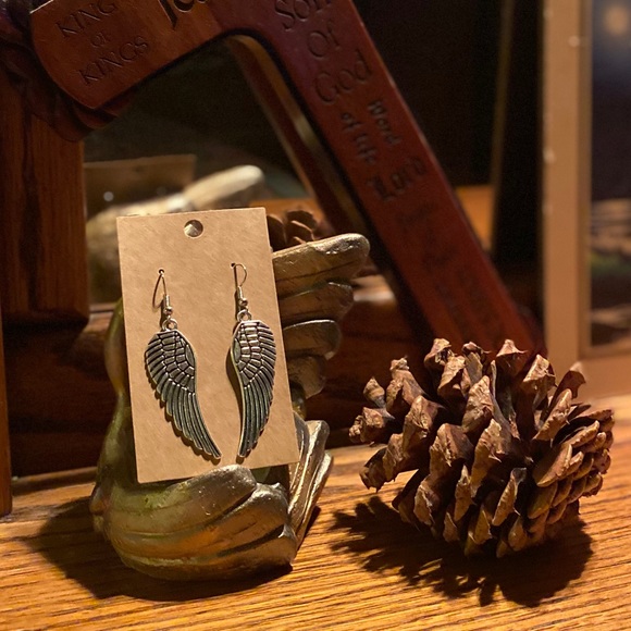 Silver 2” Wing Earrings - Picture 1 of 2